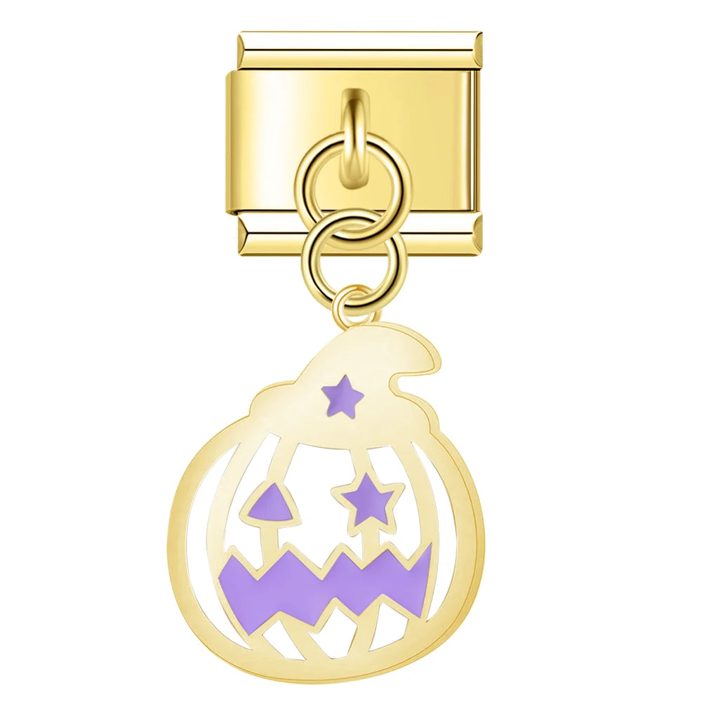 Charm Italiano Colgante - Colección Halloween Dorado (Fantasmas, Calabazas, Ataúd)