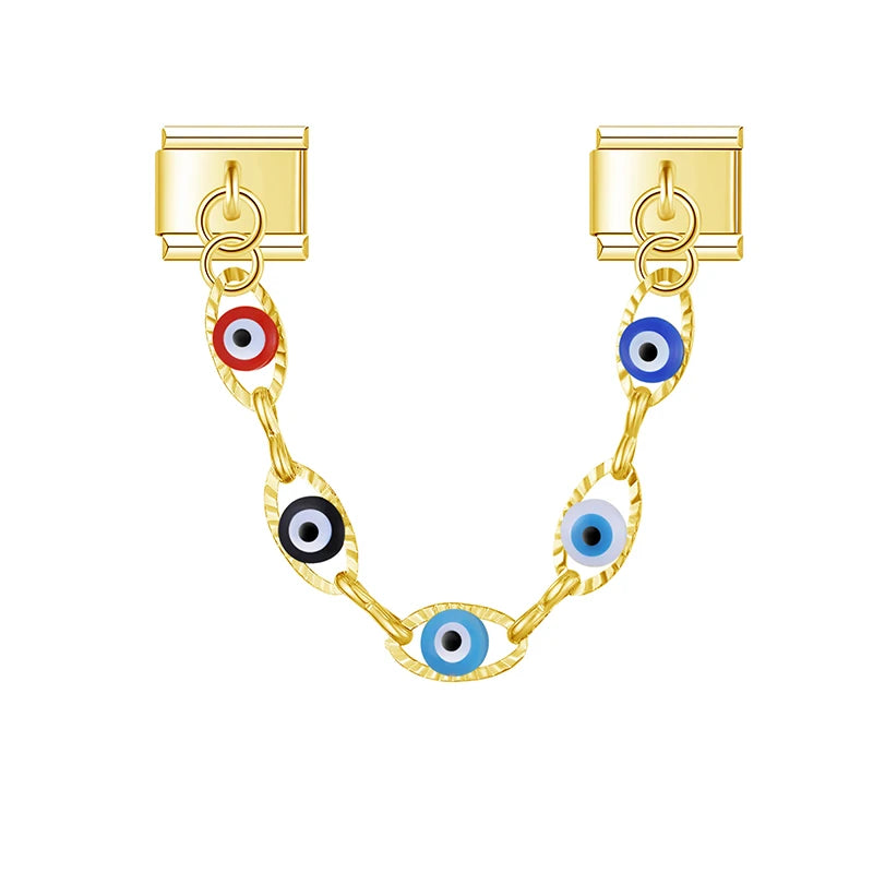 Charm Italiano Doble - Cadena Protectora "Evil Eye" (Ojos Turcos)