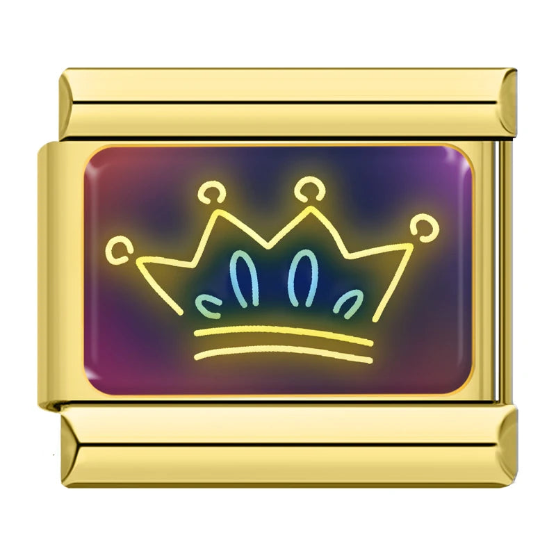 Charm Italiano Link - Colección "Neon Nights": Luces, Fiesta y Rock (Acero Dorado)