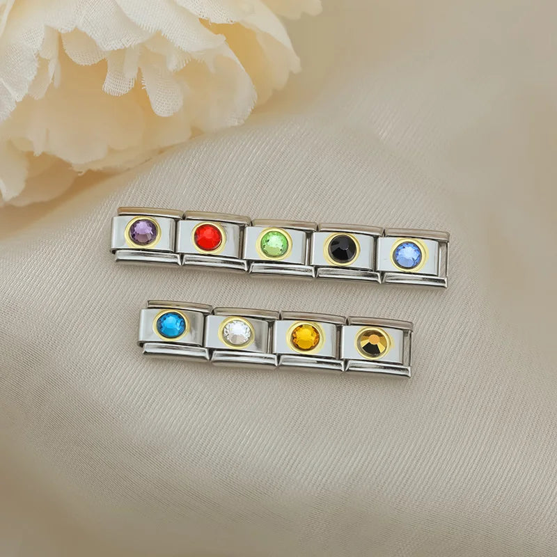 Charm Italiano Plano - Solitario Redondo de Zirconia (Piedras de Color)