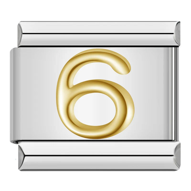 Charm Italiano Plano - Números Dorados en Relieve (Dígitos 0-9)