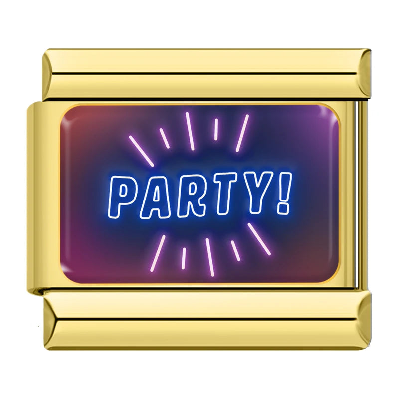 Charm Italiano Link - Colección "Neon Nights": Luces, Fiesta y Rock (Acero Dorado)