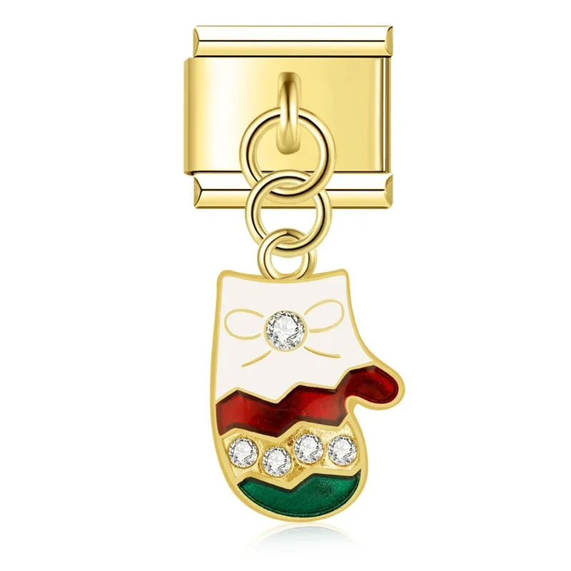 Charm Italiano Colgante - Colección Navidad Dorada (Árbol, Muñeco y Regalos)
