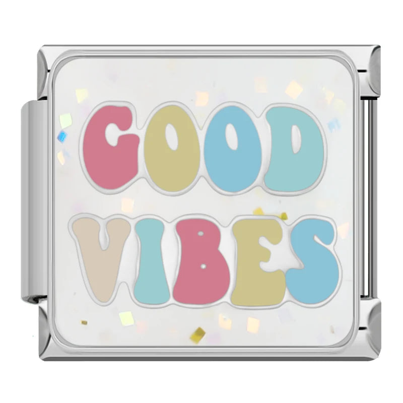 Charm Italiano Plano - Colección Good Vibes & Glitter (Mensajes Positivos)