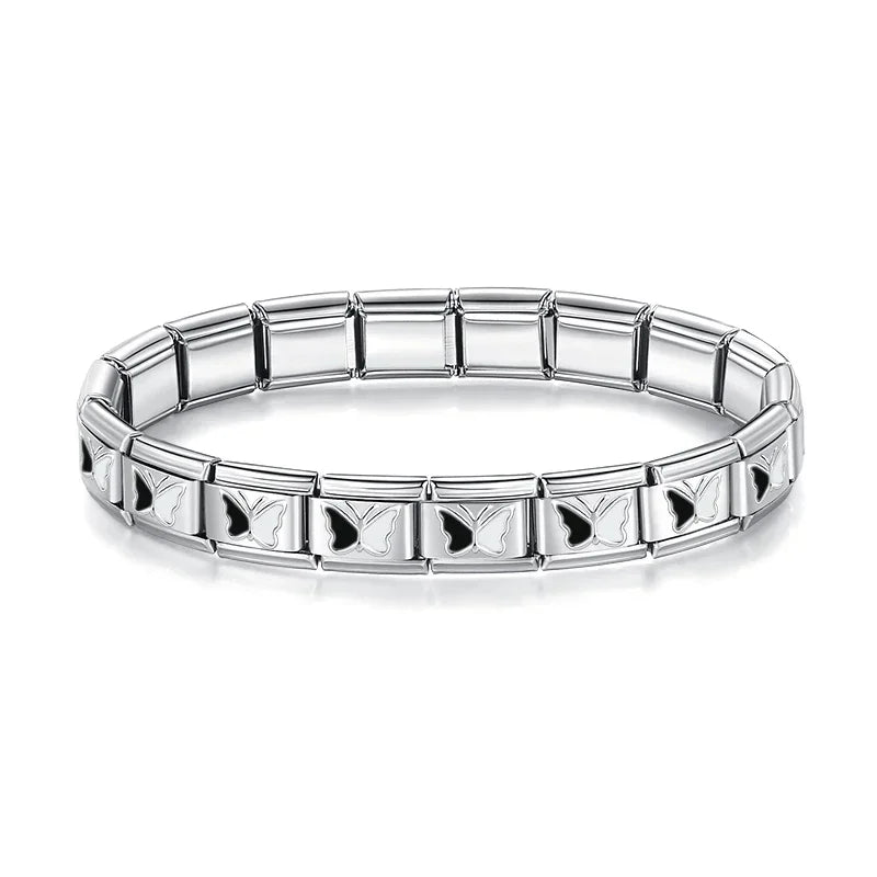 Pulsera Base Completa - Eslabón Corazón Continuo (Acero Plateado)