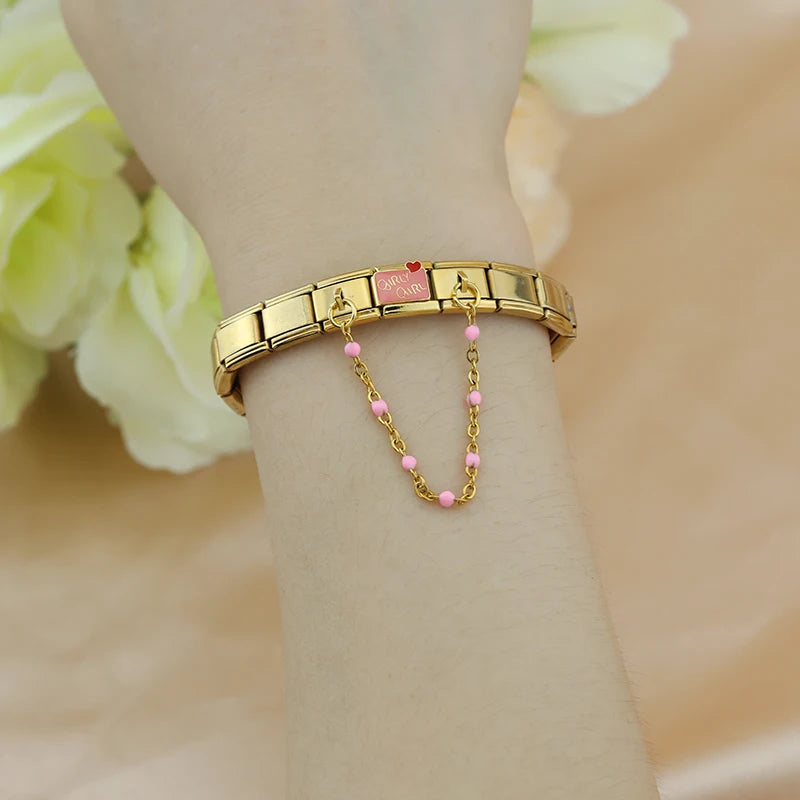 Charm Italiano Doble - Cadena con Cuentas de Color (Toque Minimalista)