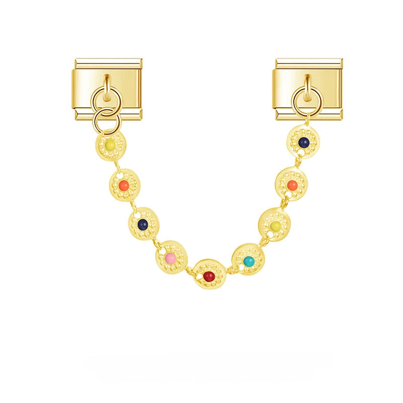 Charm Italiano Doble - Cadena Arcoíris y Ojos (Toque de Color)