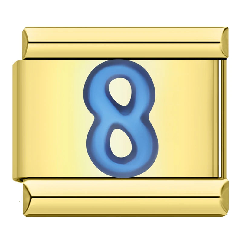 Charm Italiano Plano - Números Azules en Base Dorada (Dígitos 0-9)