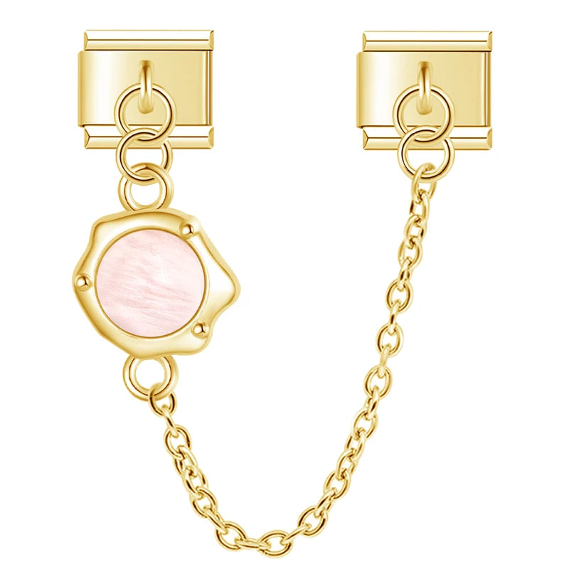 Charm Italiano Doble - Cadena con Piedra Ópalo (Efecto Iridiscente)