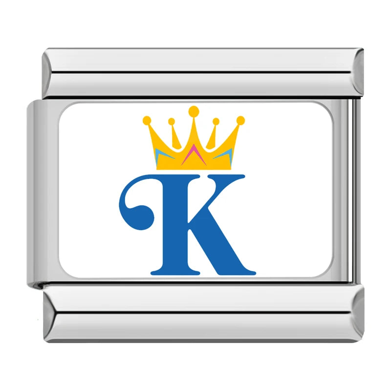 Charm Italiano Link - Colección "Parejas y Conexión": Puzzle, Llave y Coronas (Acero Esmaltado)