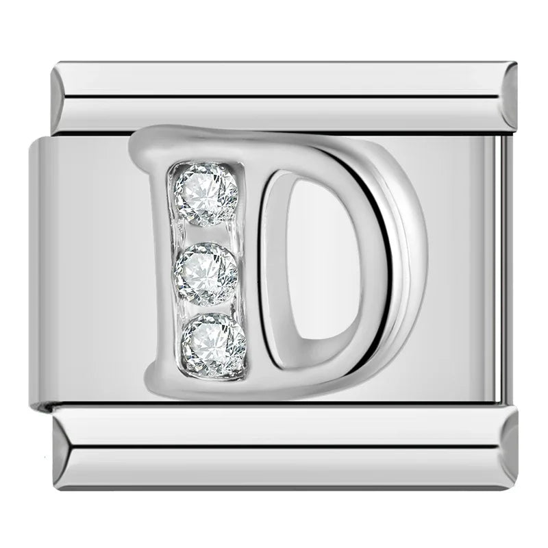 Charm Italiano Plano - Iniciales de Plata con Brillantes (Letras A-Z)