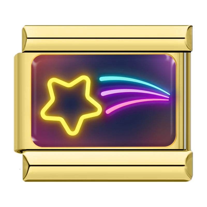 Charm Italiano Link - Colección "Neon Nights": Luces, Fiesta y Rock (Acero Dorado)