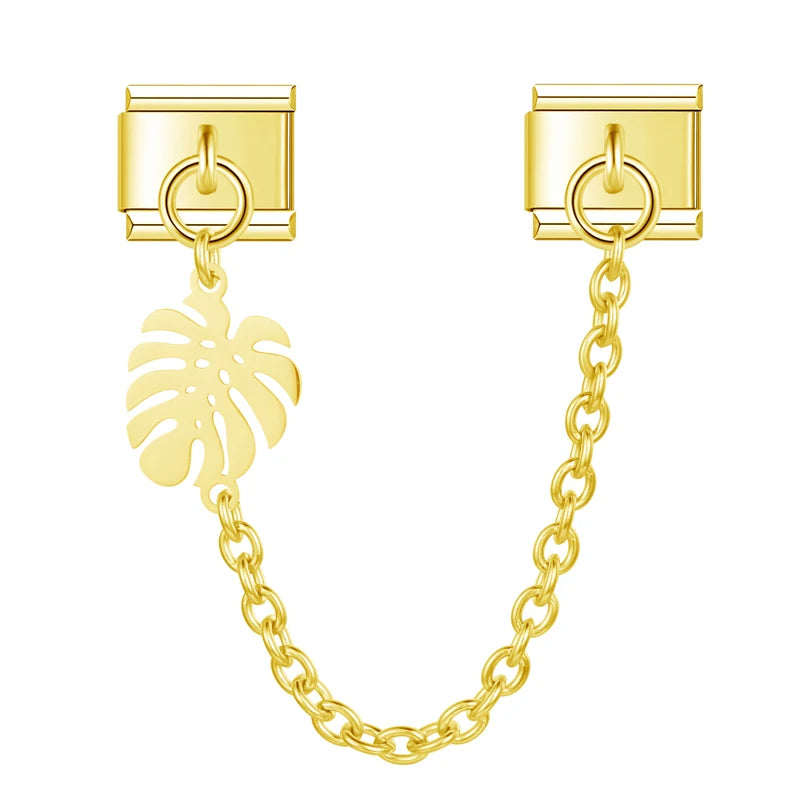 Charm Italiano Doble - Cadena Tropical e Industrial (Hoja y Engranaje)