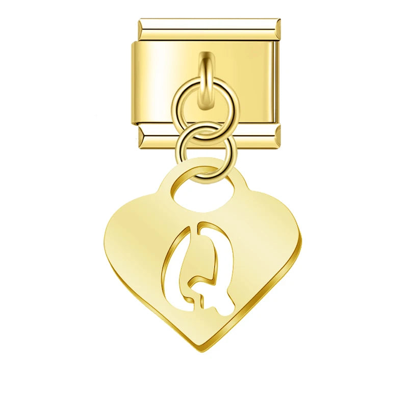 Charm Italiano Colgante - Inicial en Corazón Dorado (Letras A-Z)