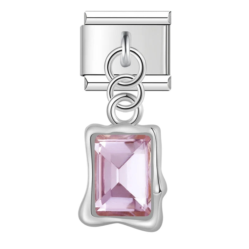Charm Italiano Colgante - Solitario Rectangular con Zirconia (Lujo Geométrico)