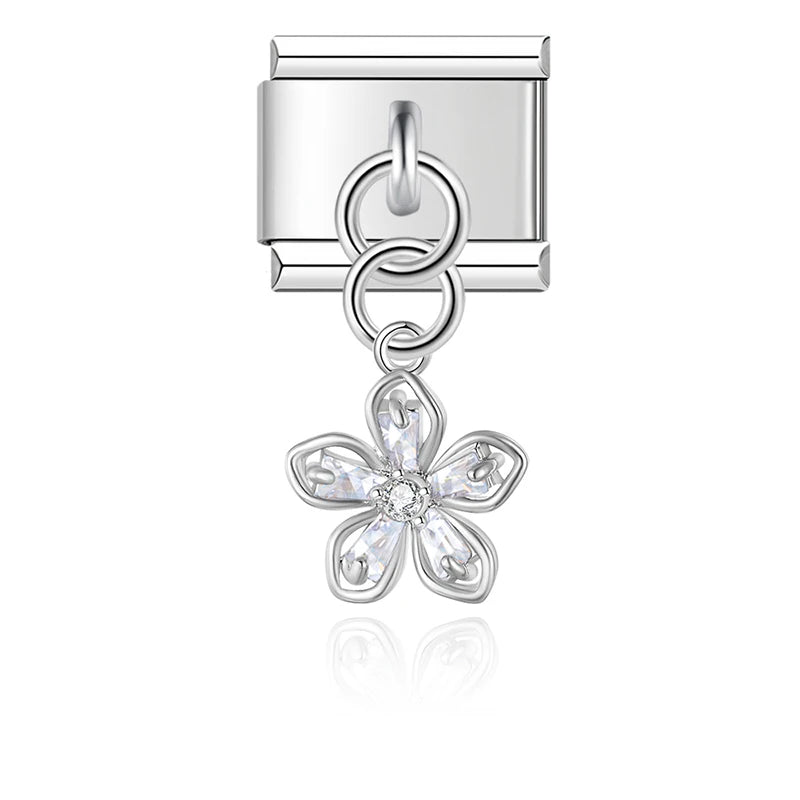 Charm Italiano Colgante - Flores de Cristal y Zirconia (Diseño Pavé)