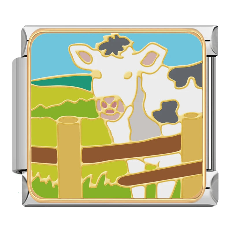 Charm Italiano Plano - Colección Vida en la Granja (Cosecha, Vaca, Espantapájaros)