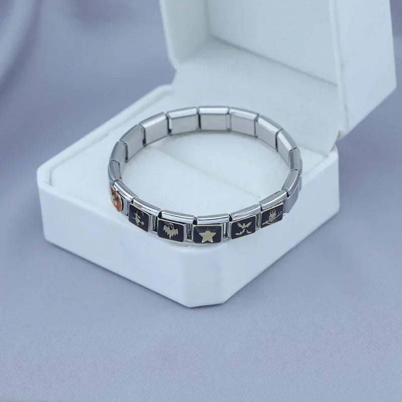 Charm Italiano Plano - Colección Halloween Gótico (Cráneos, Murciélagos y Luna)