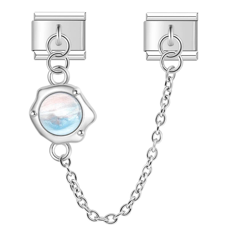 Charm Italiano Doble - Cadena con Piedra Ópalo (Efecto Iridiscente)