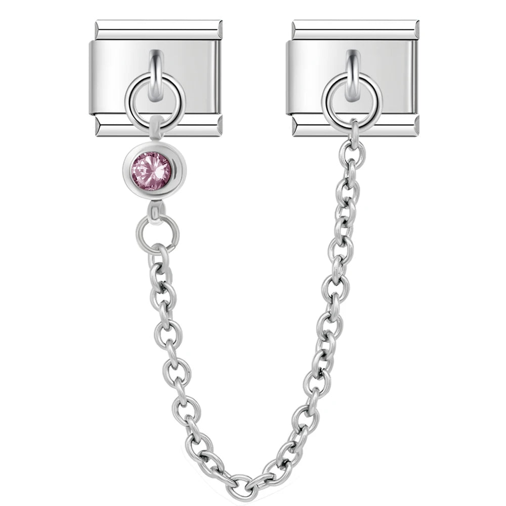 Charm Italiano Doble - Cadena de Seguridad con Mini-Colgante (Plata y Zirconias)