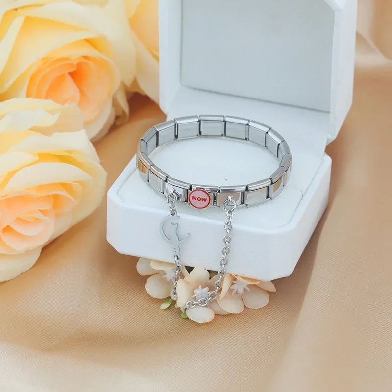 Charm Italiano Doble - Cadena con Silueta Colgante (Familia, Búho, Gato)