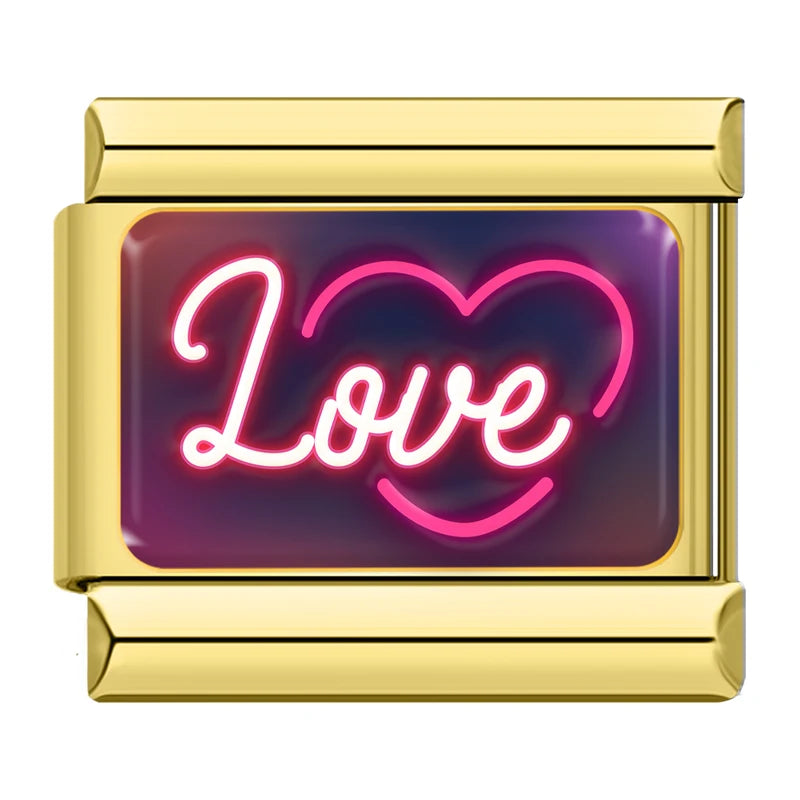 Charm Italiano Link - Colección "Neon Nights": Luces, Fiesta y Rock (Acero Dorado)