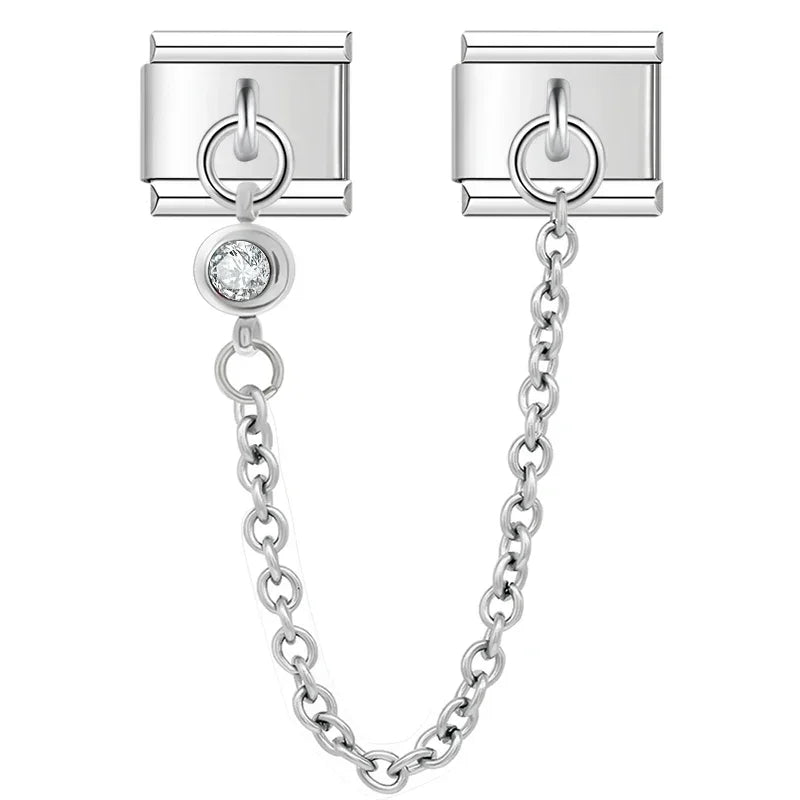 Charm Italiano Doble - Cadena de Seguridad con Mini-Colgante (Plata y Zirconias)