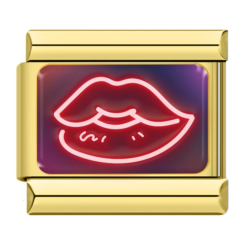 Charm Italiano Link - Colección "Neon Nights": Luces, Fiesta y Rock (Acero Dorado)