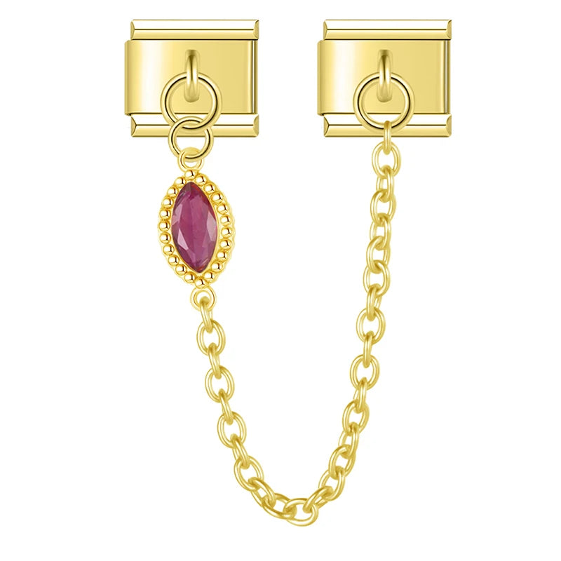 Charm Italiano Doble - Cadena con Gota de Zirconia (Estilo Lujo Dorado)