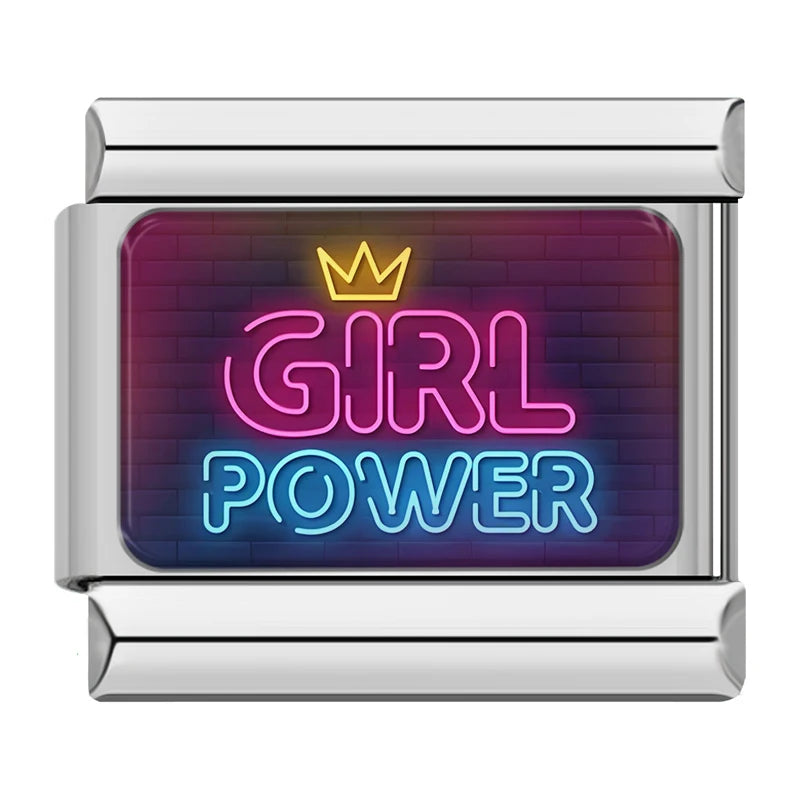 Charm Italiano Link - Colección "Neon Vibes": Luces LED, Amor y Fiesta (Acero Plata)