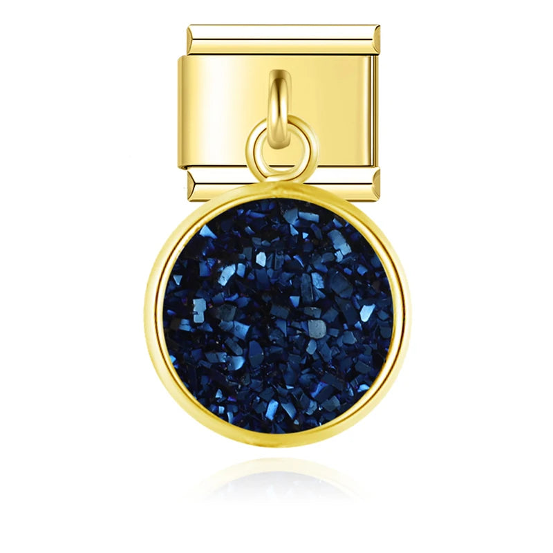 Charm Italiano Colgante - Disco Glitter Cósmico (Efecto Drusa en Oro)