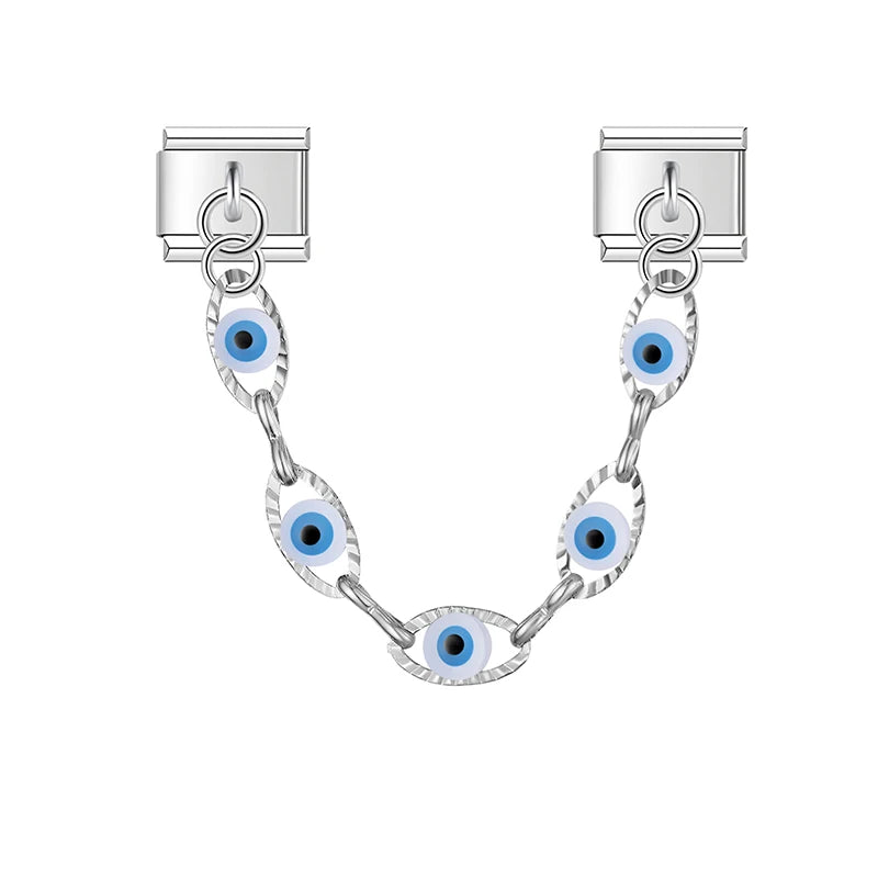 Charm Italiano Doble - Cadena Protectora "Evil Eye" (Ojos Turcos)