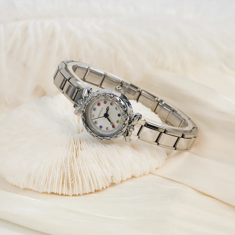 Reloj Base Modular - Diseño Ornato con Zirconias de Color (Compatible Charms 9mm)