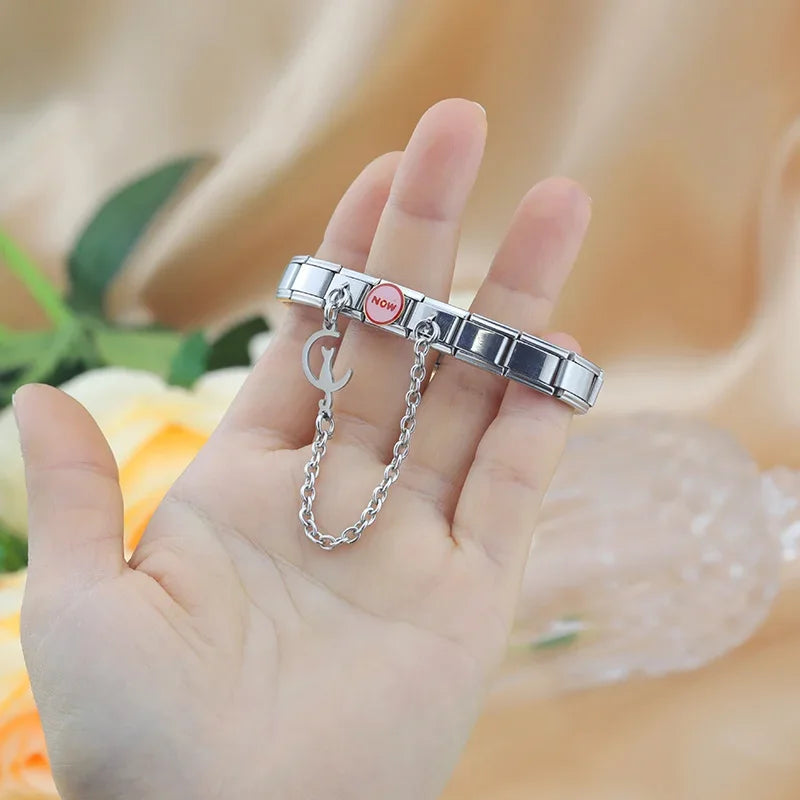 Charm Italiano Doble - Cadena con Silueta Colgante (Familia, Búho, Gato)