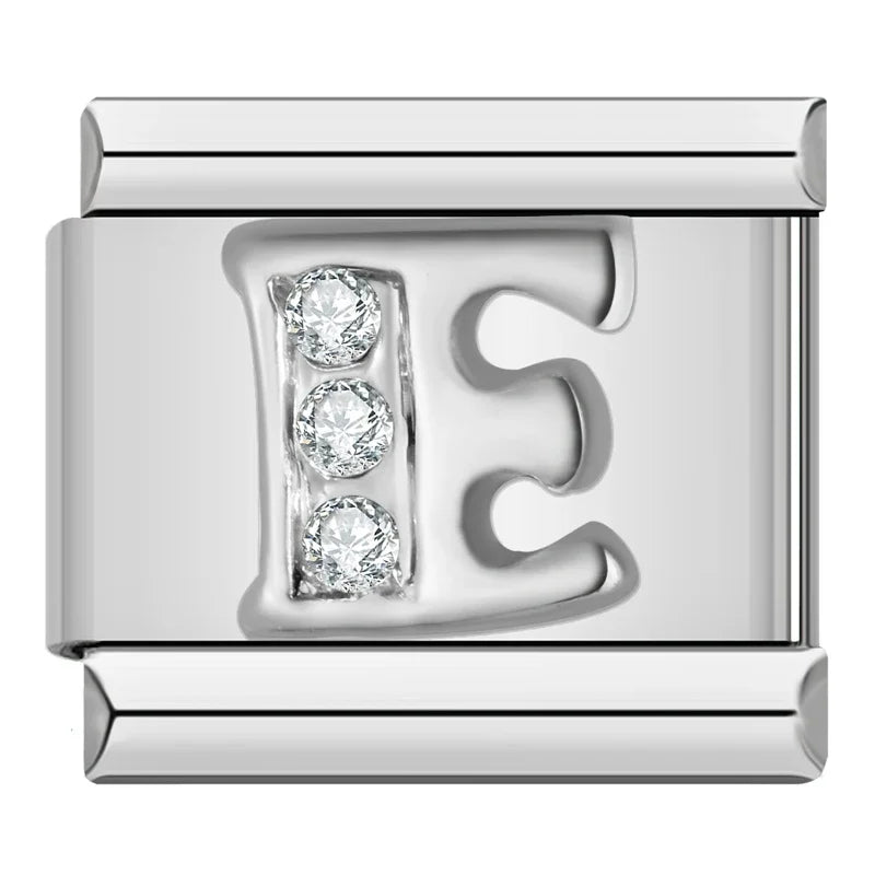 Charm Italiano Plano - Iniciales de Plata con Brillantes (Letras A-Z)