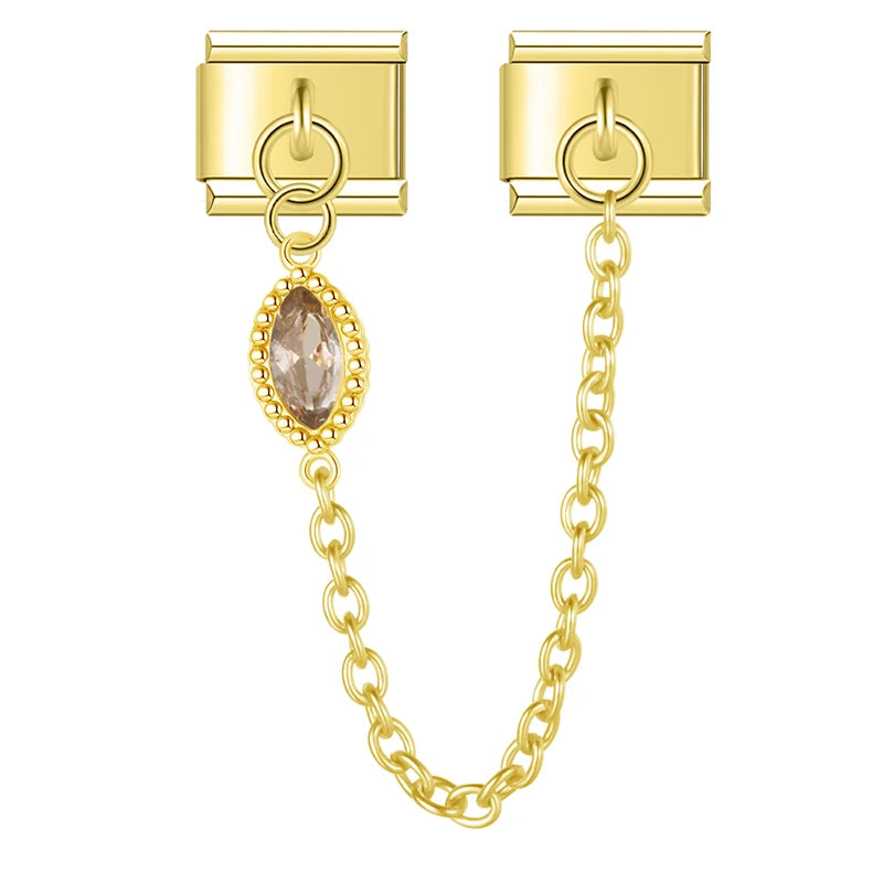 Charm Italiano Doble - Cadena con Gota de Zirconia (Estilo Lujo Dorado)