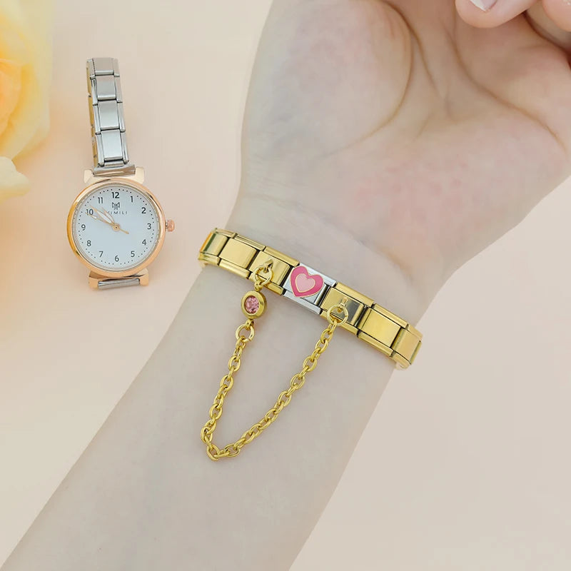 Charm Italiano Doble - Cadena de Conexión con Zirconia (Estilo Safety Chain)