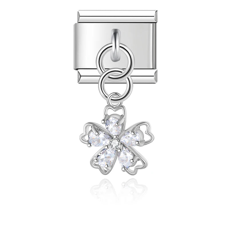 Charm Italiano Colgante - Flores de Cristal y Zirconia (Diseño Pavé)