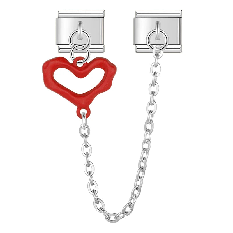 Charm Italiano Doble - Conector Corazón (Silueta Colgante y Cadena)