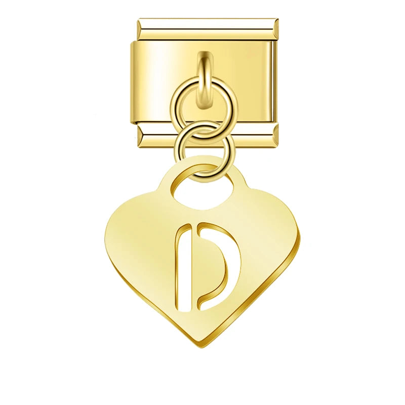Charm Italiano Colgante - Inicial en Corazón Dorado (Letras A-Z)