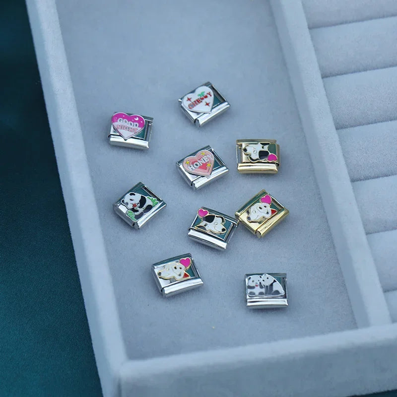 Charm Italiano Plano - Colección Ternura (Panda, Perro y Mensajes)