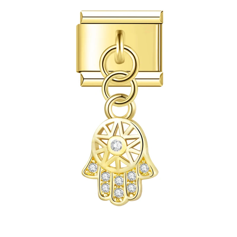 Charm Italiano Colgante - Colección Símbolos Brillantes (Corona, Música, Mano de Fátima)
