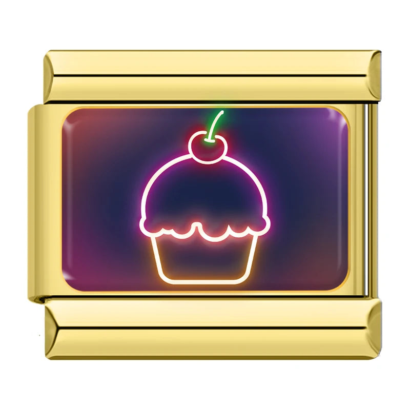 Charm Italiano Link - Colección "Neon Nights": Luces, Fiesta y Rock (Acero Dorado)