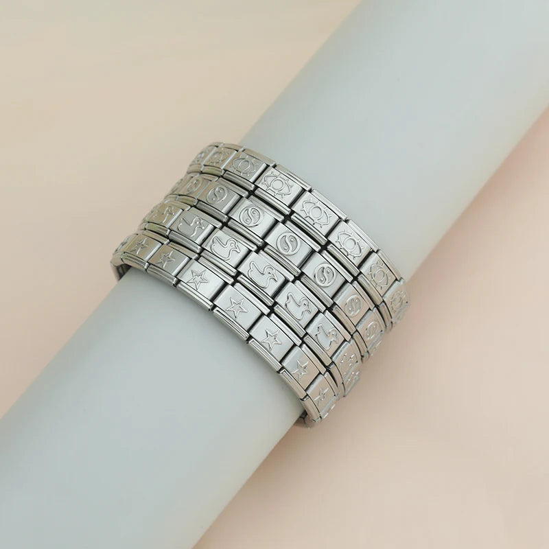 Complete Italian Bracelet - Engraved Silver Edition (Mystical and Geometric Symbols)