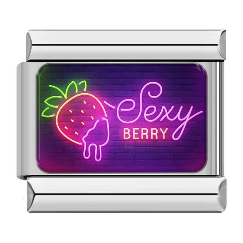 Charm Italiano Link - Colección "Neon Vibes": Luces LED, Amor y Fiesta (Acero Plata)