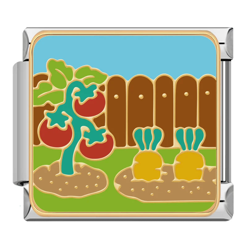 Charm Italiano Plano - Colección Vida en la Granja (Cosecha, Vaca, Espantapájaros)