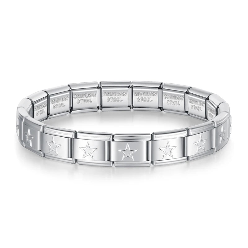 Complete Italian Bracelet - Engraved Silver Edition (Mystical and Geometric Symbols)