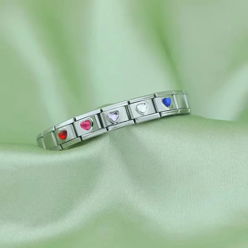 Charm Italiano Plano - Corazón Solitario de Zirconia (Piedras de Color)