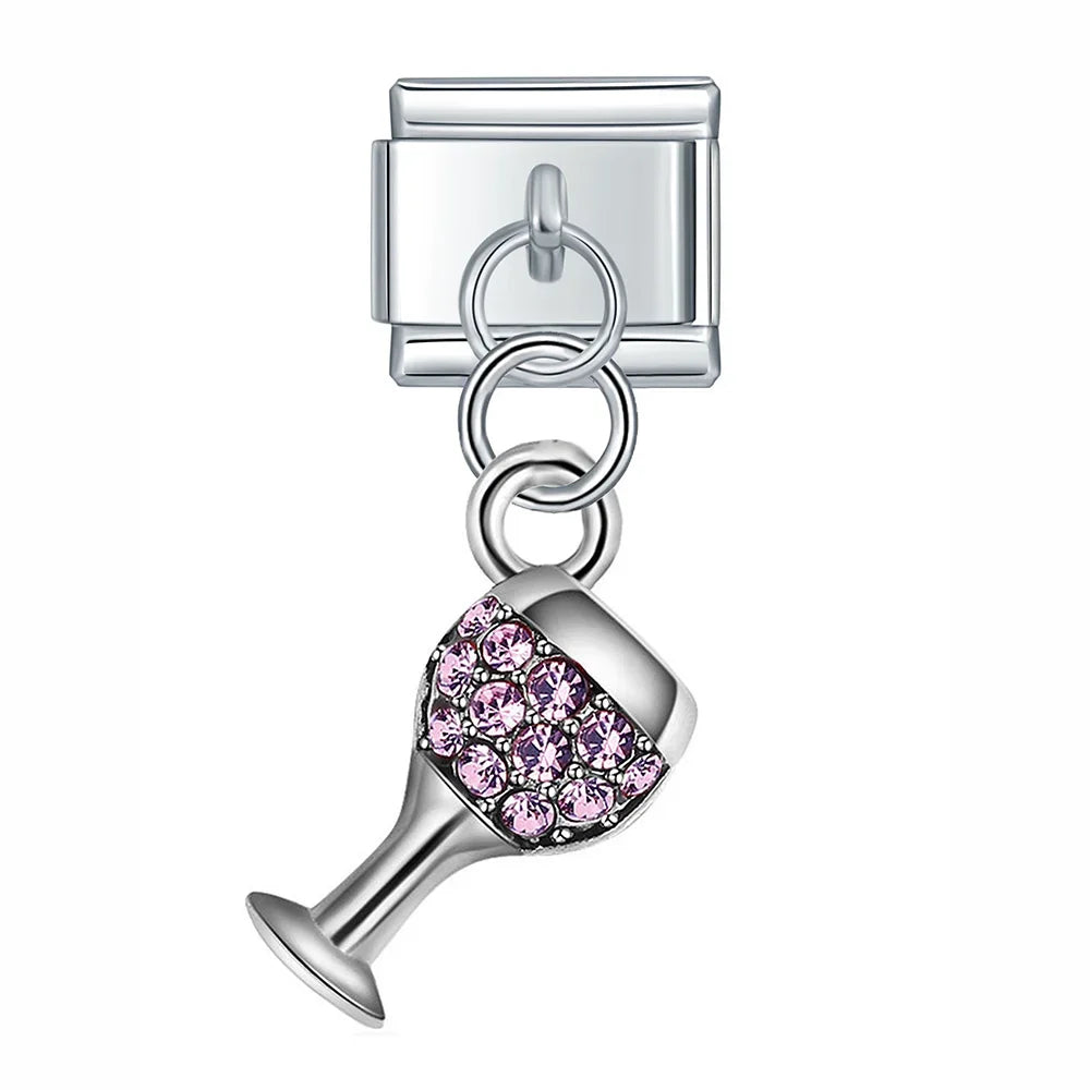 Charm Italiano Colgante - Colección Celebración (Copa de Vino, Ramo de Flores)