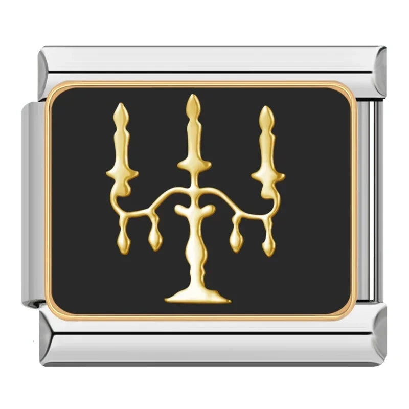 Charm Italiano Plano - Colección Halloween Gótico (Cráneos, Murciélagos y Luna)